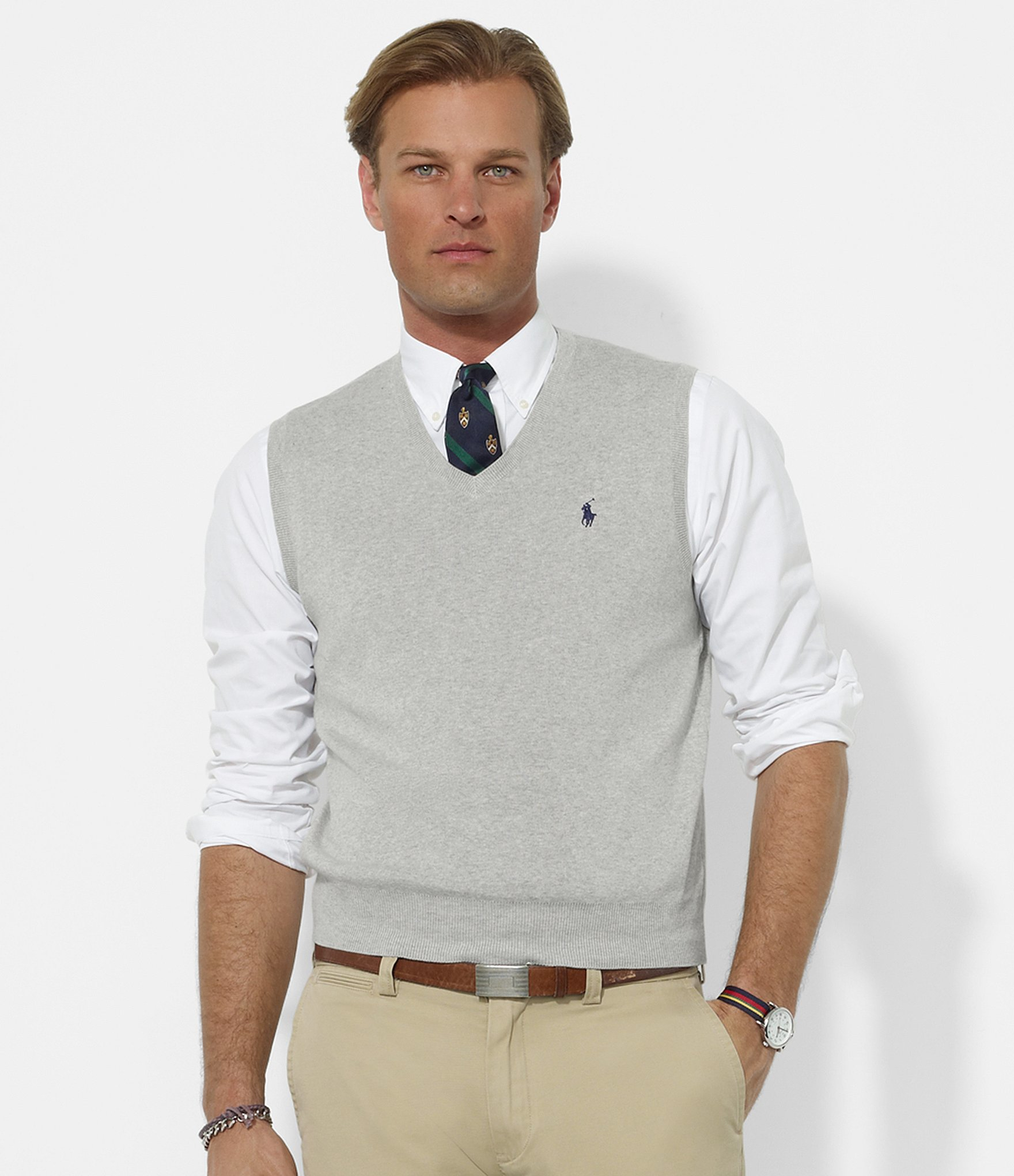 Polo ralph lauren Pima V-neck Sweater Vest in Gray for Men | Lyst